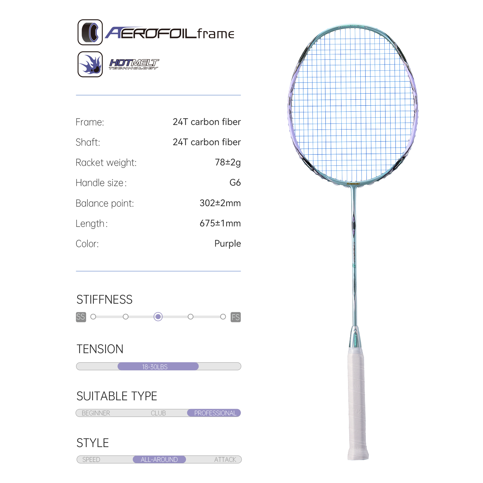 Kawasaki Badminton Racket Prof - Badminton Racket Carbon avis et prix